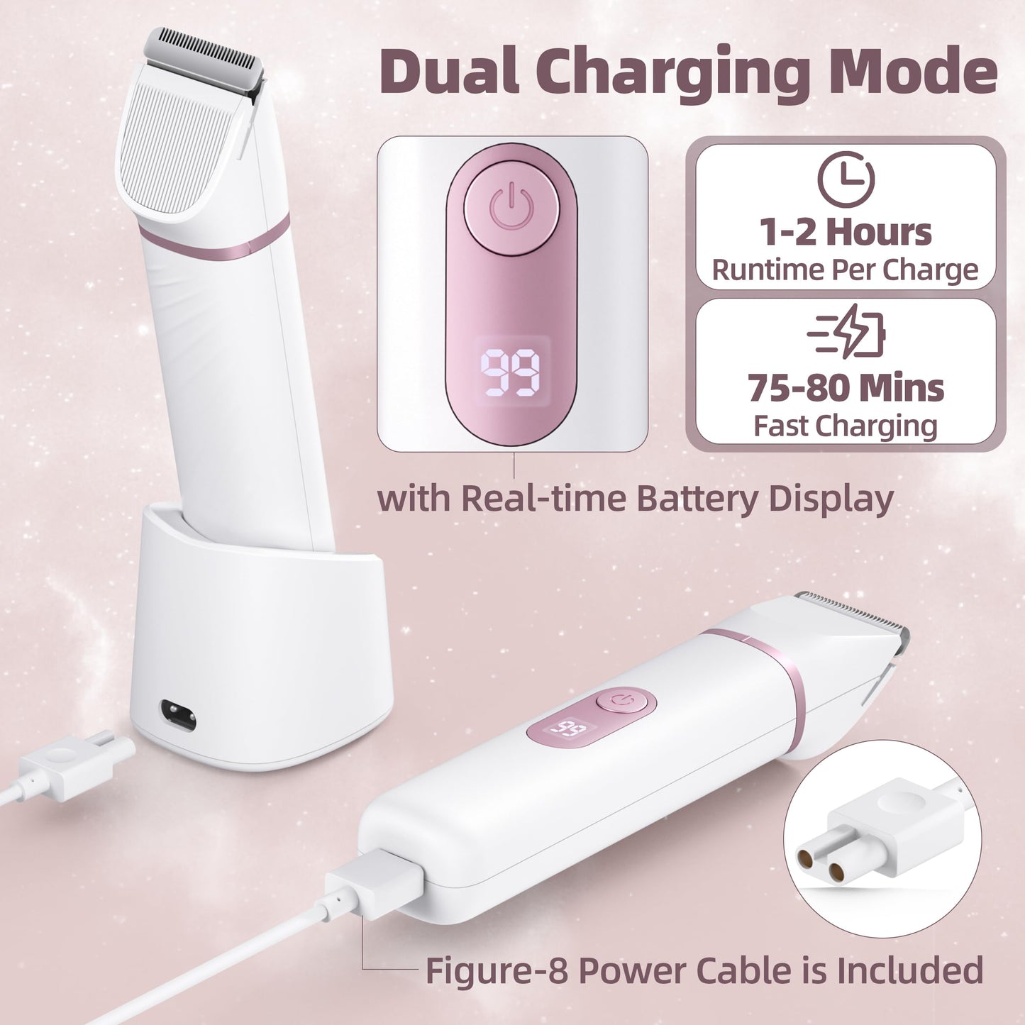 5-in-1 Bikini Trimmer for Women: Mothers Day Gifts, Travel Essentials, IPX7 Waterproof Electric Shaver Razor, Rechargeable Body Hair Removal with LED Display, 5 Replacement Ceramic Blade Heads
