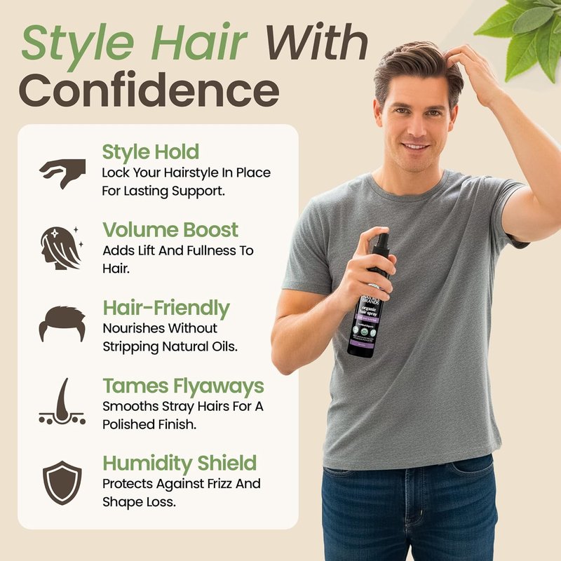 Organic Hair Spray - Biotin-Enriched Non-Toxic Formula with Green Tea, Sage & Geranium Oil | 8 Oz - Frizz Control & Volume Boost