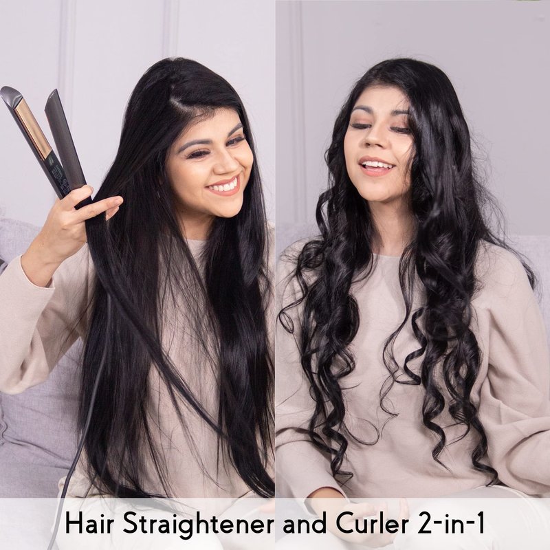 ANGENIL Titanium Flat Iron Hair Straightener and Curler 2-in-1, Professional Flat Iron Curling Iron in One, Dual Voltage Hair Straightening for Women Styling Tools, 30S Fast Heating, (290°F-450°F)