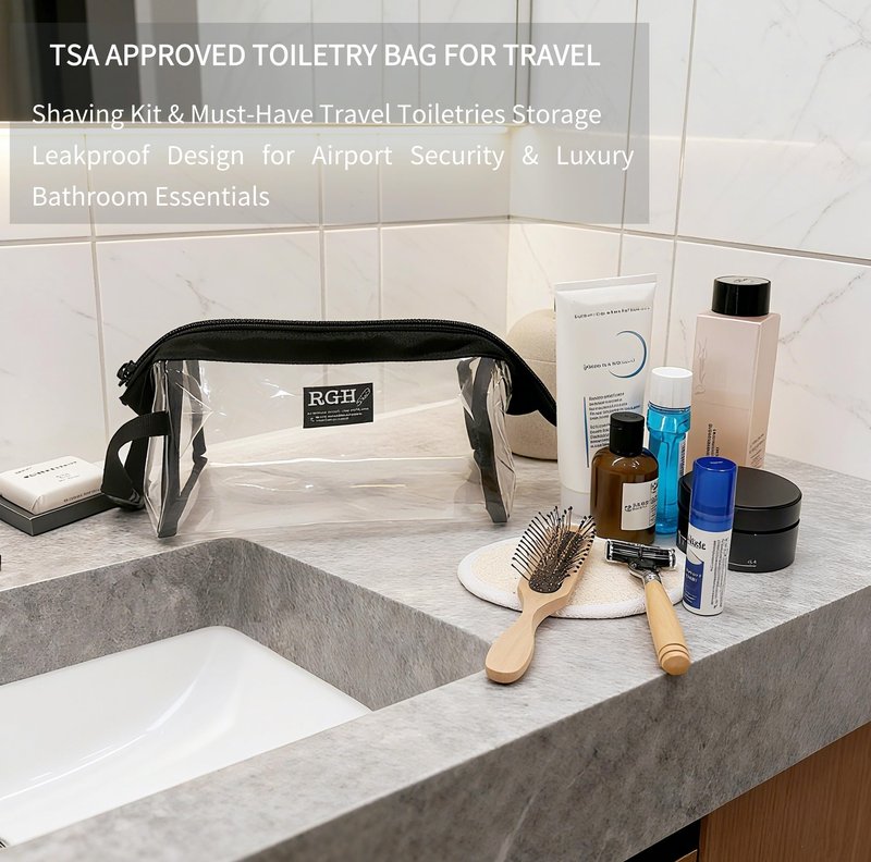 Rough Enough Clear Toiletry Bags for Traveling Leakproof Shaving Kit Cosmetic Organizer Bag for Women Men