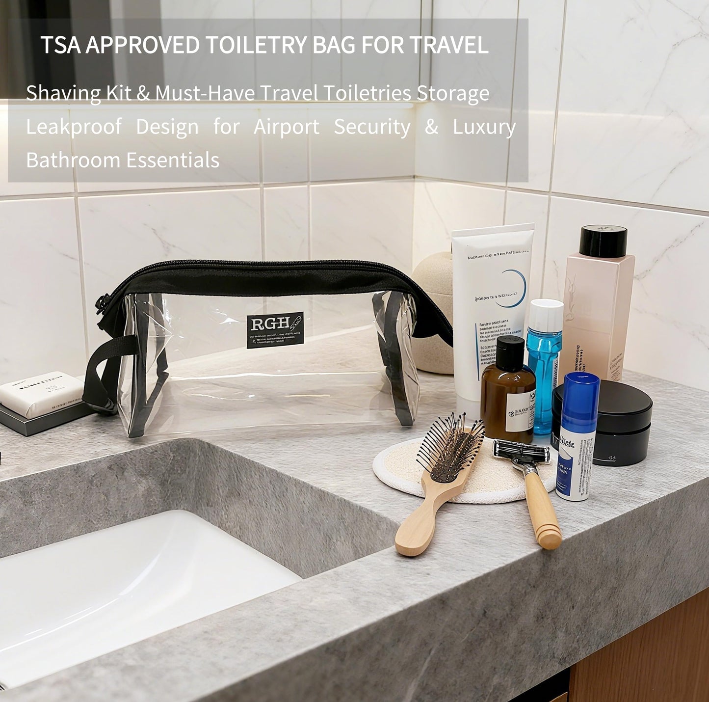 Rough Enough Clear Toiletry Bags for Traveling Leakproof Shaving Kit Cosmetic Organizer Bag for Women Men