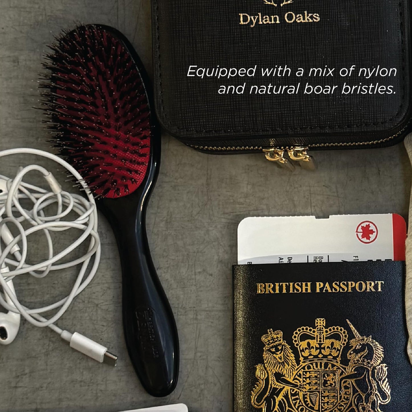 Denman Cushion Hair Brush (Small) with Soft Nylon Quill Boar Bristles - Porcupine Style for Grooming, Detangling, Straightening, Blowdrying and Refreshing Hair – Black, D81S