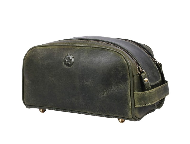 Premium Leather Toiletry Travel Pouch - Waterproof Lining, Black | King-Size Handcrafted Vintage Shaving Kit