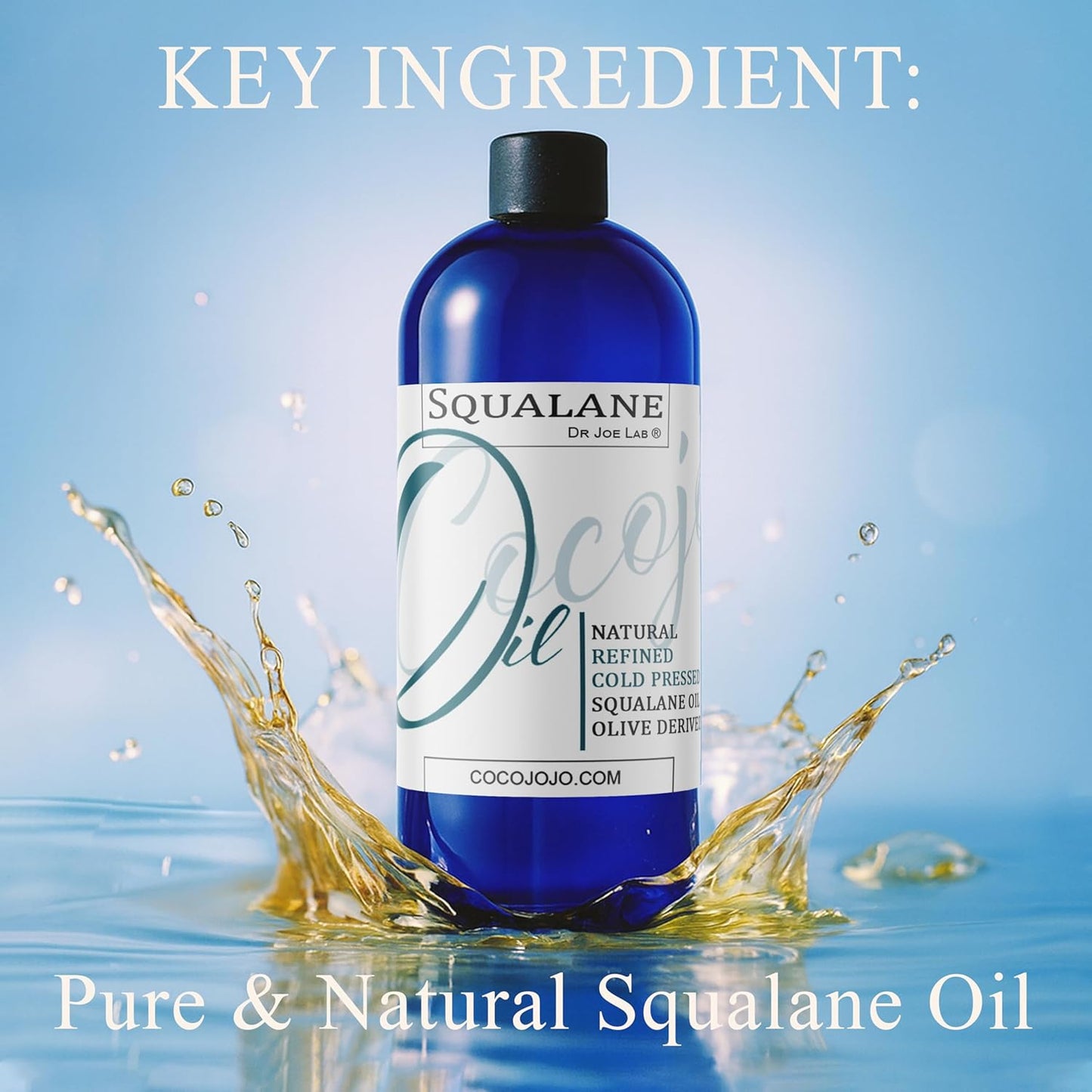 Squalane Oil - Pure Plant-Derived Cold Pressed Moisturizer | Vegan 16 oz for Face, Skin, Hair, Body