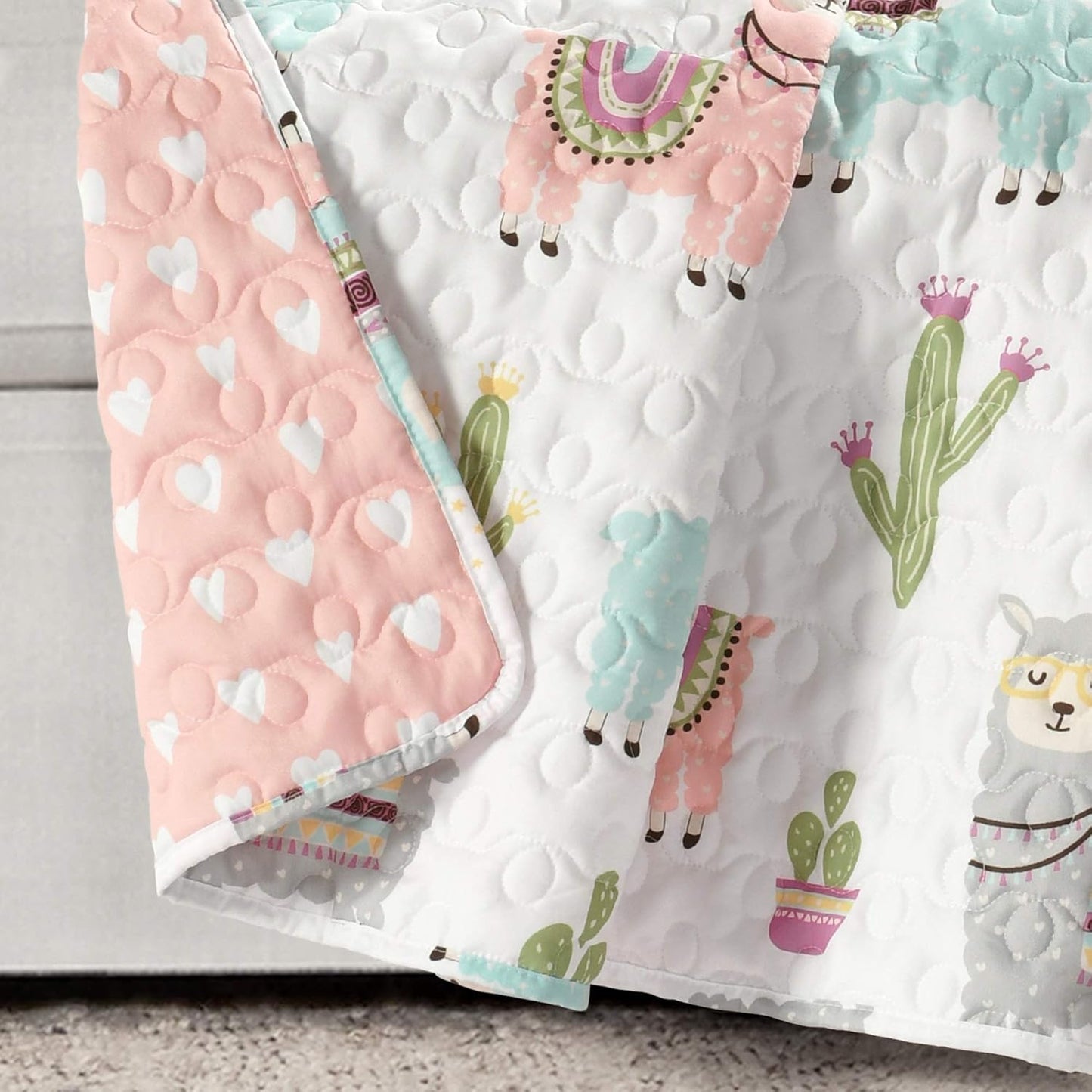 Lush Decor Southwest Llama Cactus Throw Blanket - Cute Reversible Boho Design | 50" W x 60" L, White & Blush