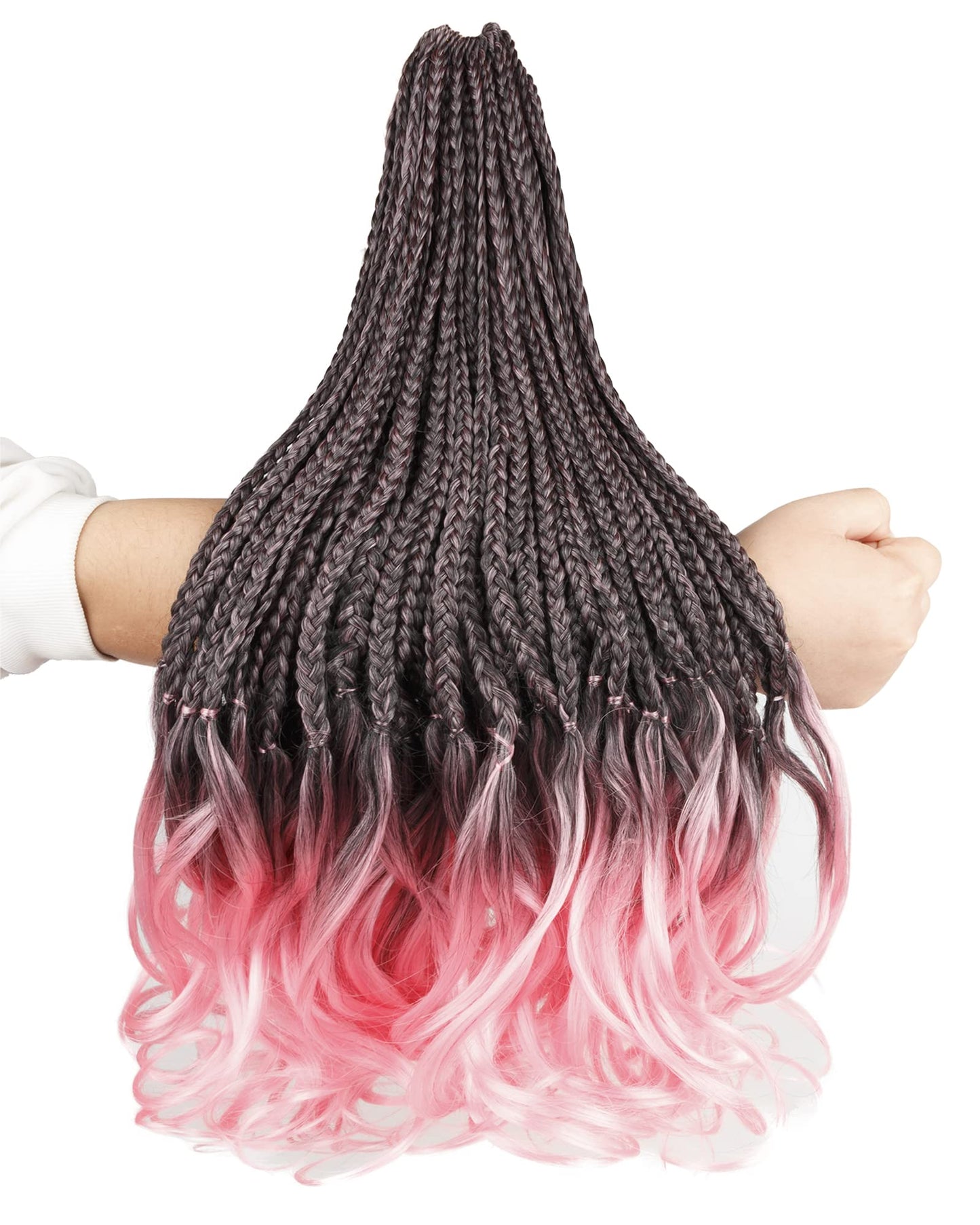 French Curl Crochet Braids for Black Women-18 Inches 8 Packs Goddess Box Braids,Ombre Pink Soft Pre Looped Braided Synthetic Hair Extensions with Curly Wavy Ends(18"-8 Packs,T1B/Pink)
