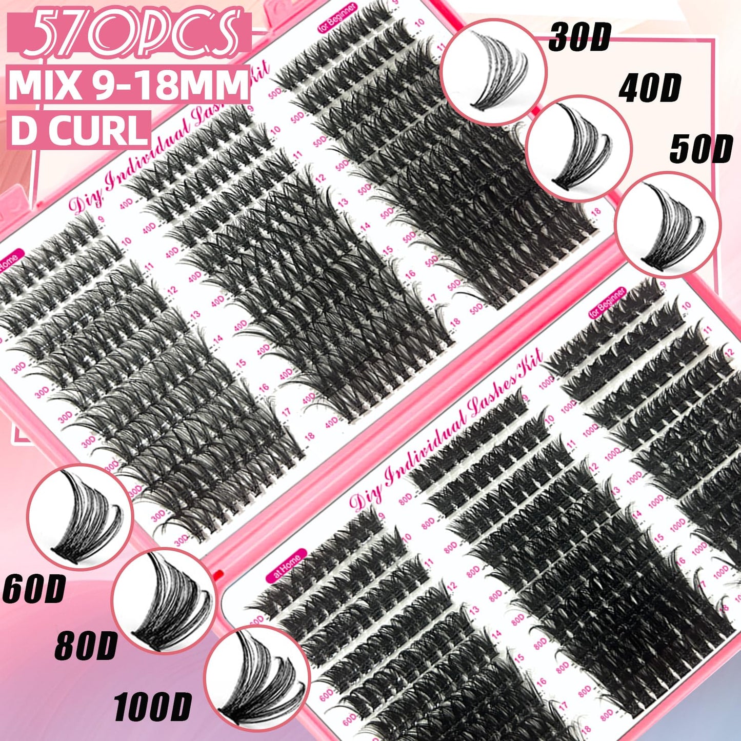 782Pcs D Curl Clusters Lash Extension Kit+5IN1 Super Lash Bonder Lash Glue Primer Kit
