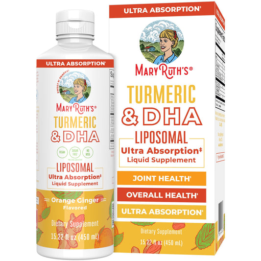 MaryRuth’s Turmeric & DHA Liposomal | Enhanced Absorption | Turmeric Curcumin Supplement 520mg for Joint Health & Cognitive Health | Curcumin | Ginger Root Oil | Omega-3 DHA | Sugar Free | 15.22 oz