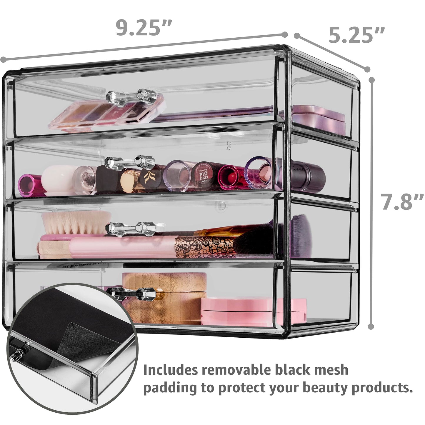 Sorbus Makeup Organizer - 4 Drawer Acrylic Make Up Organizers and Storage for Cosmetics, Jewelry, Beauty Supplies, Clear Makeup Organizer for Vanity, Girl's Room, College Dorm, Counter, Bathroom Sinks