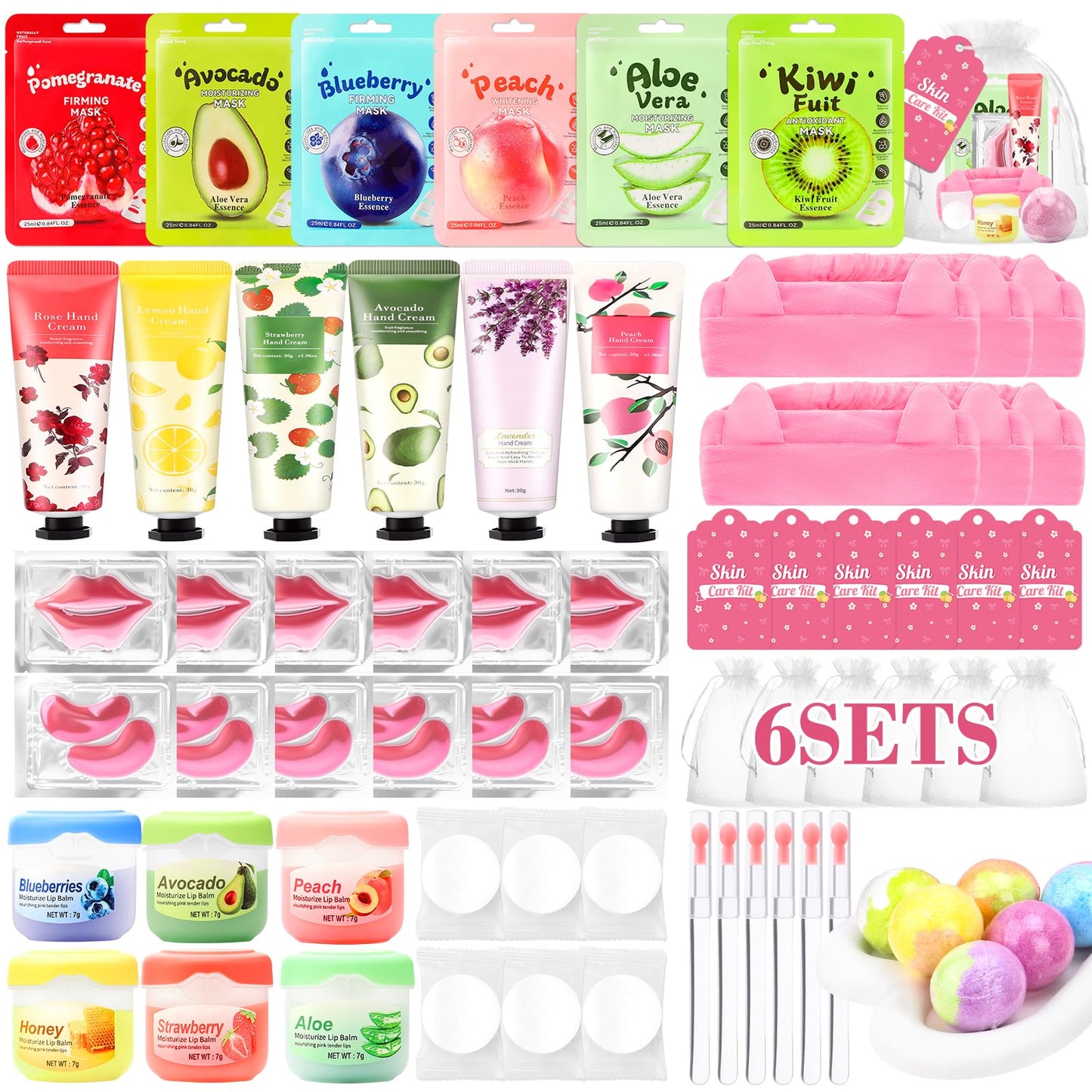 Ponhey 66 PCS Spa Party Supplies, Spa Party Favors Include Face Masks Skincare, Hand Cream, Lip Balm, Under Eye Patches, Lip Mask and Foot Bath Bombs, Spa Birthday Sleepover Party Supplies