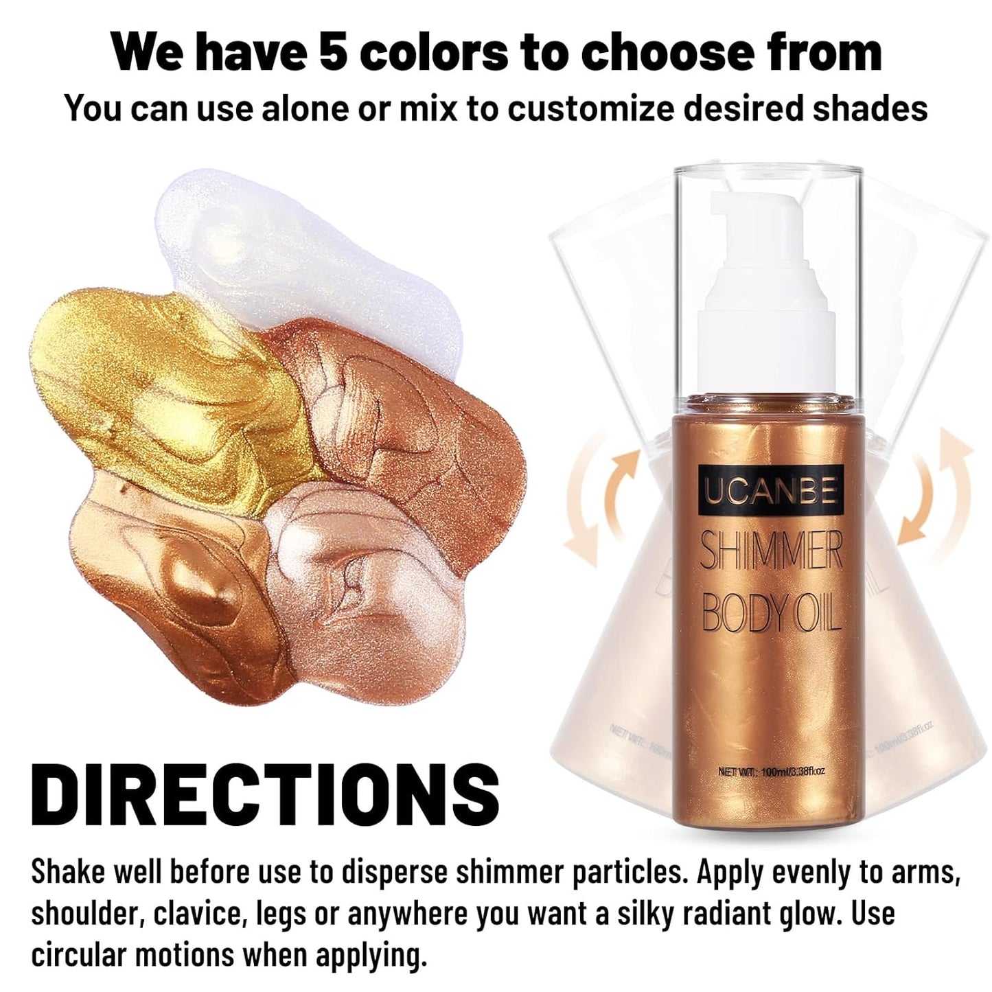 UCANBE Body Shimmer Oil - Moisturizing Glitter Illuminator for Glowing Skin | 100ml Bronze Gold