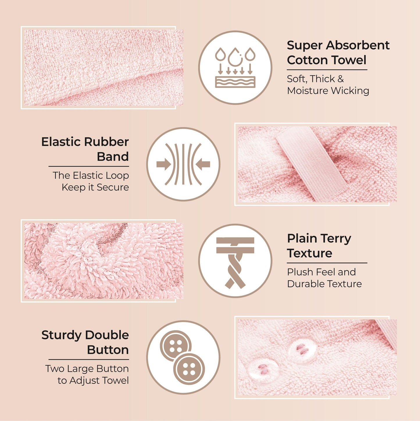 Lili&James 100% Cotton Hair Towel Wrap for Women & Kids – 420 GSM Quick Dry Hair Turban with Double Button Loop, Anti Frizz Non Microfiber Hair Drying Towel for Curly, Long & Thick Hair (Lilac+Pink)