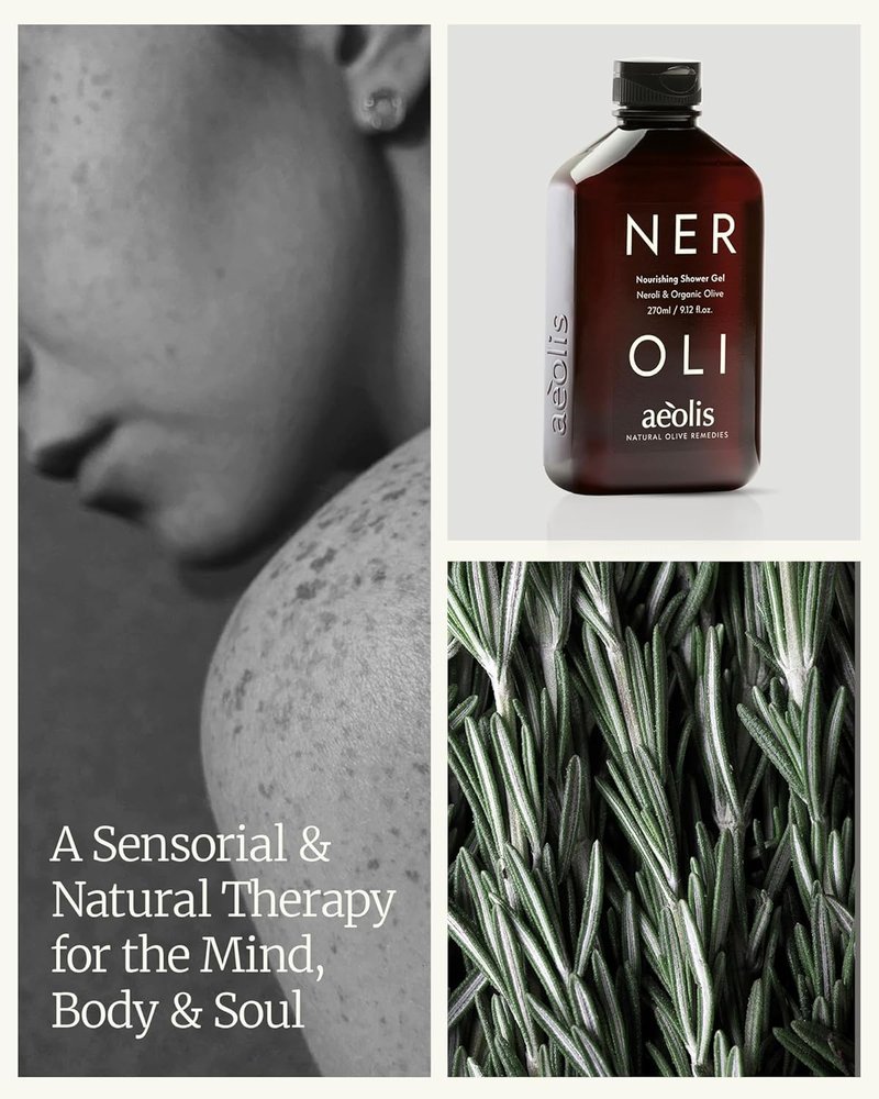 AEOLIS Body Wash - Nourishing Olive Oil Shower Gel for Men & Women | Sulfate-Free, Hydrating Cleanser, 9.12 Fl Oz (Neroli & Olive Leaves)
