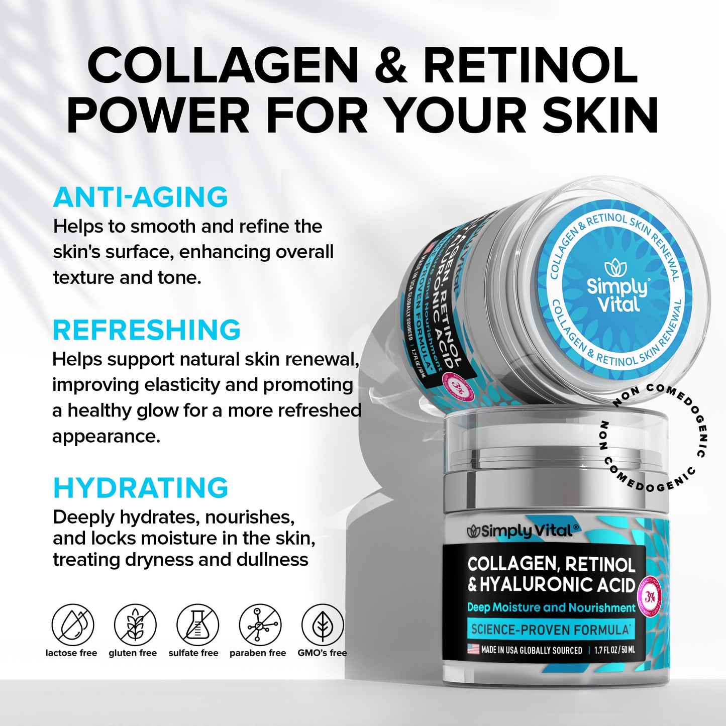 SimplyVital Collagen Cream & Collagen Face Mask Bundle – Anti-Aging Moisturizer for Face, Neck & Décolleté - Bamboo Sheet Mask for Hydration & Skin Care - Retinol, Collagen & Hyaluronic Acid