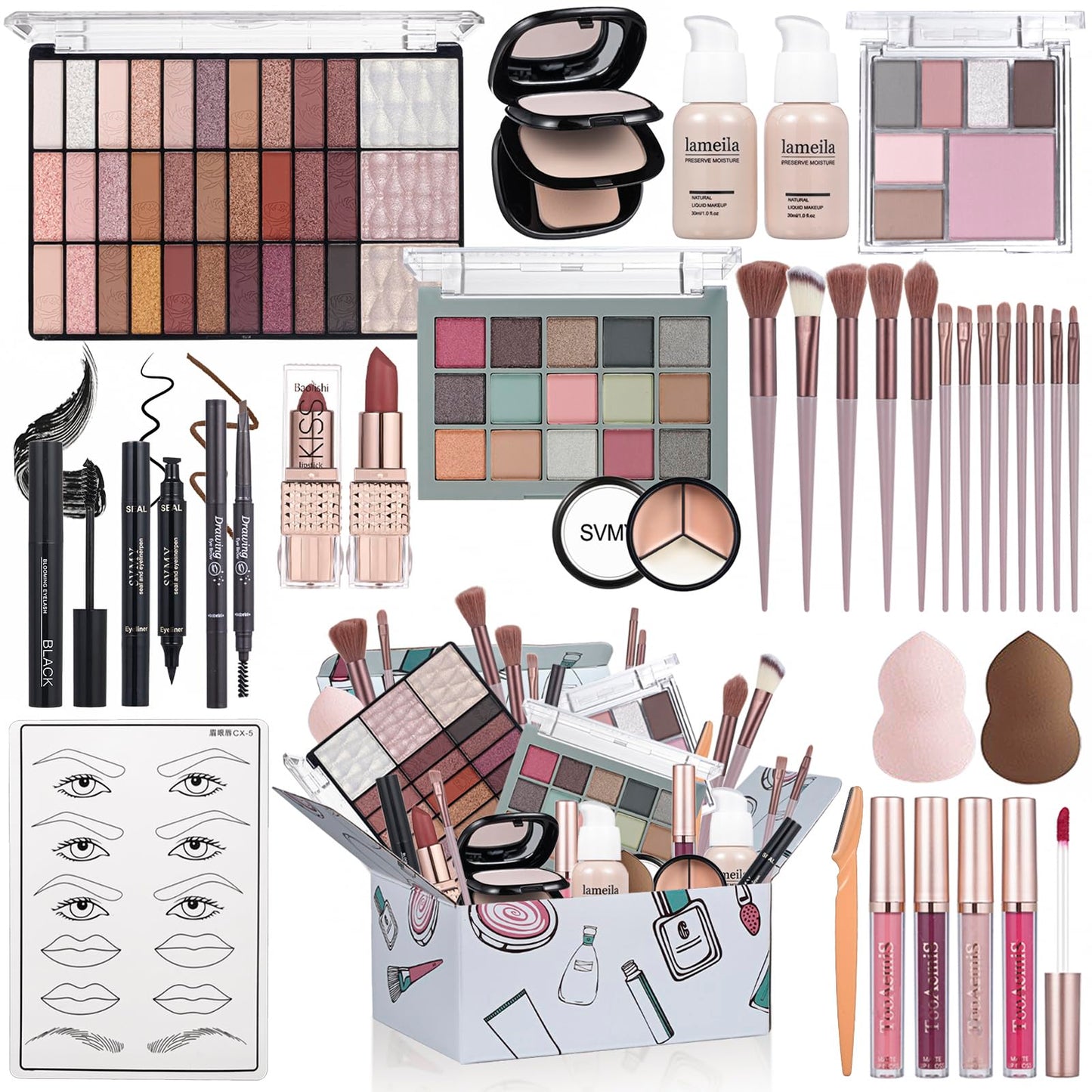 All in One Makeup Kit for Women Full Kit, Makeup Gift Set for Girls & Teen, Travel Makeup Set, Professional Makeup Kit Includes lash Clusters Kit Eyeshadow Lipstick Brow Pencil Eyeliner Brush Set