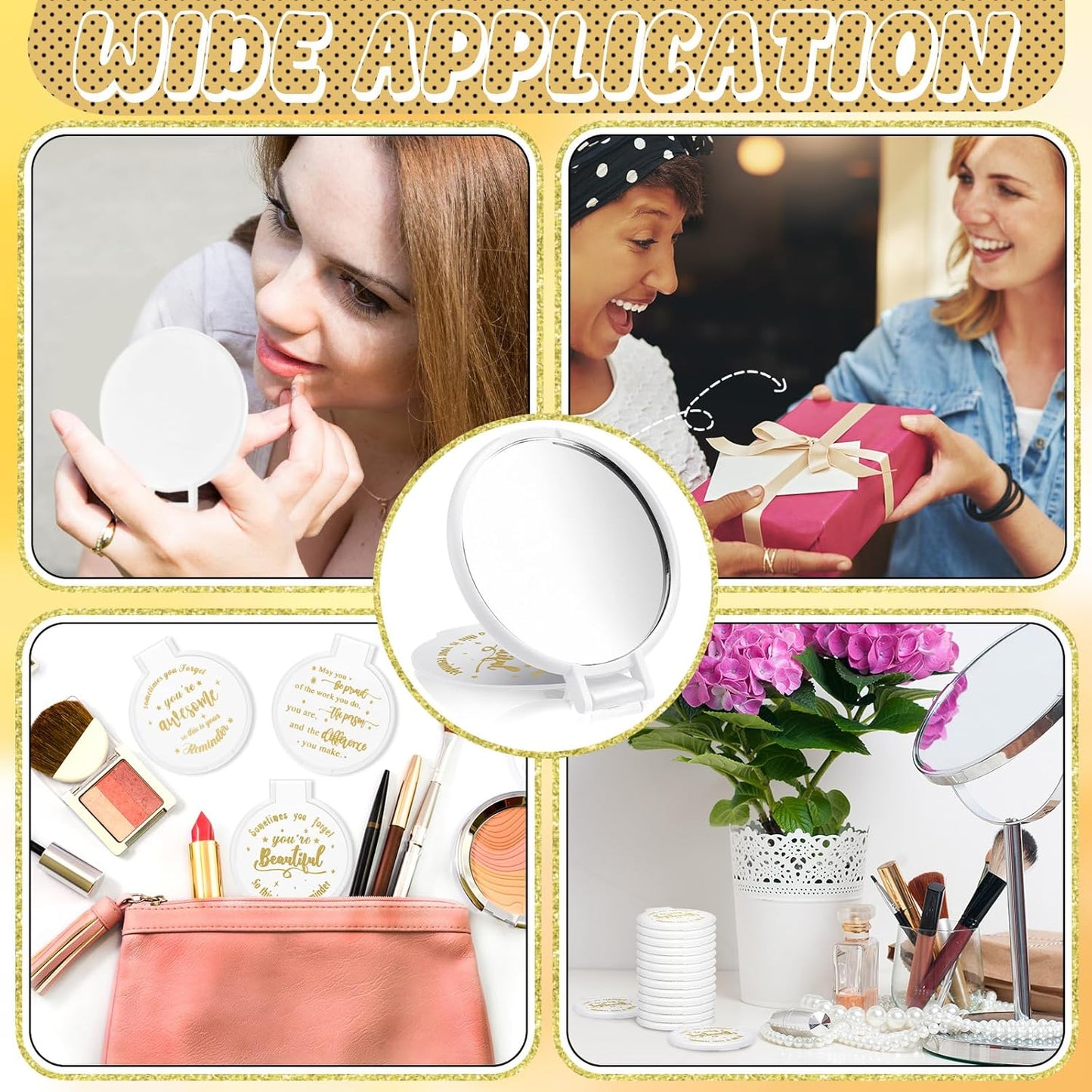 Inspirational Mini Compact Mirrors - 64 Pcs Bulk Set for Women | Perfect Party Favors & Travel Gifts (White)