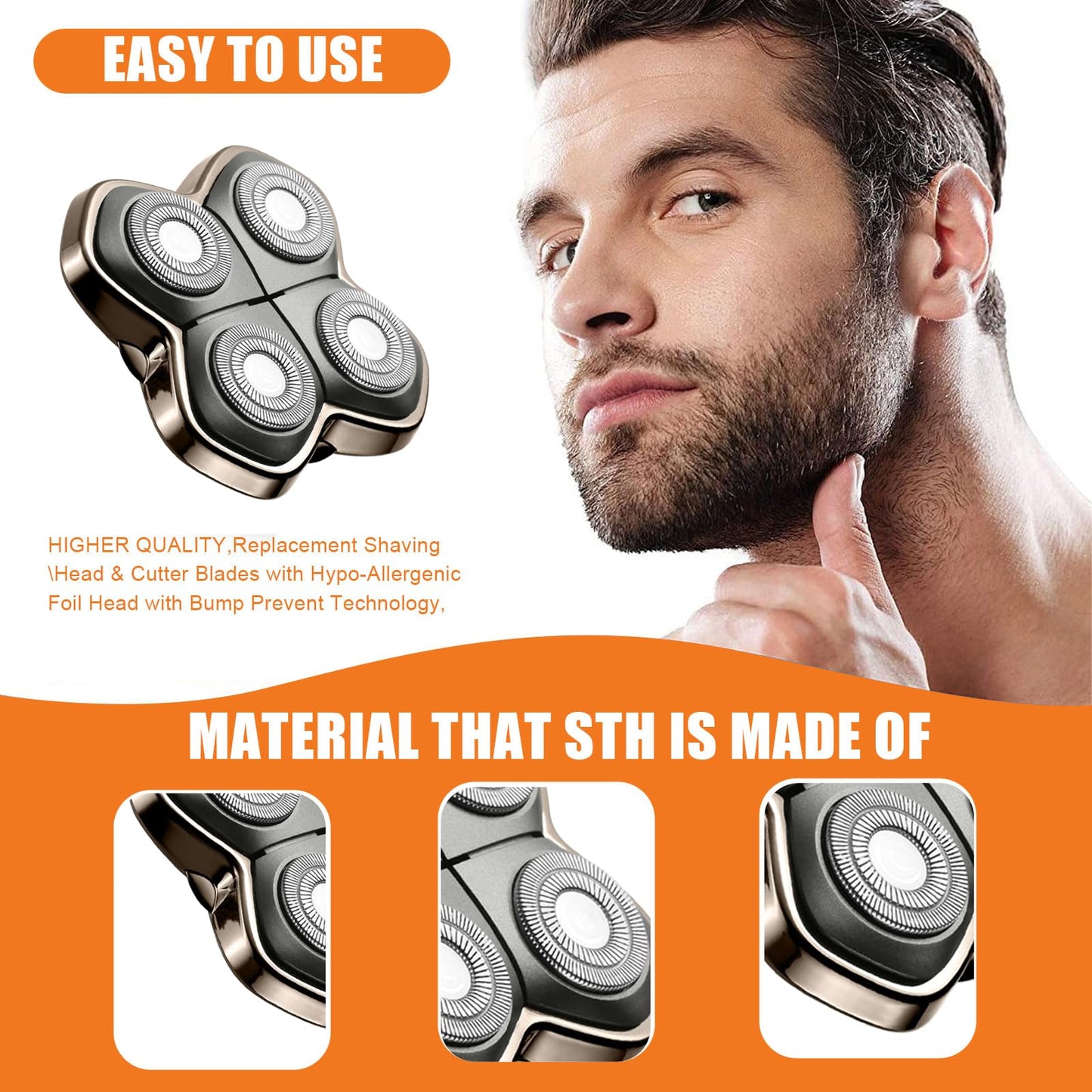 Replacement Blade Shaver PRO 4 Head for Electric Shaver Compatible with Skull Pitbull, Butterfly Kiss PRO & Palm Shavers (3Pack)