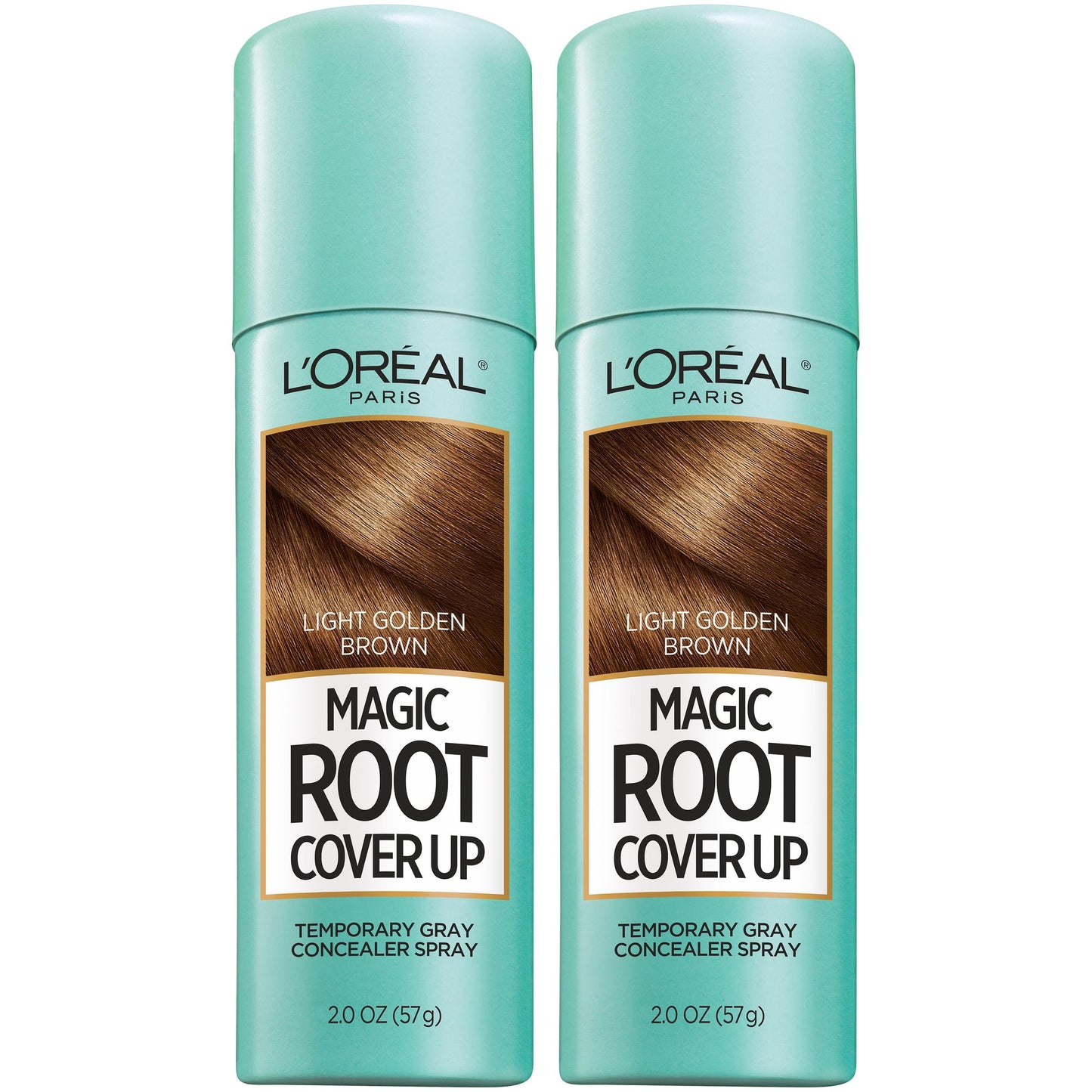 L'Oreal Paris Magic Root Cover Up Gray Hair Spray, 100% Gray Hair Coverage with Buildable, Lightweight, Transfer-Resistant, and Temporary Formula, Ammonia-Free, Light Golden Brown, 2 oz (2 Count)