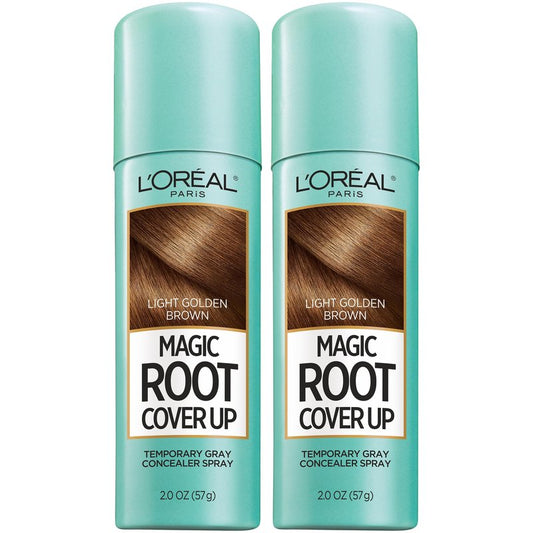 L'Oreal Paris Magic Root Cover Up Gray Hair Spray, 100% Gray Hair Coverage with Buildable, Lightweight, Transfer-Resistant, and Temporary Formula, Ammonia-Free, Light Golden Brown, 2 oz (2 Count)