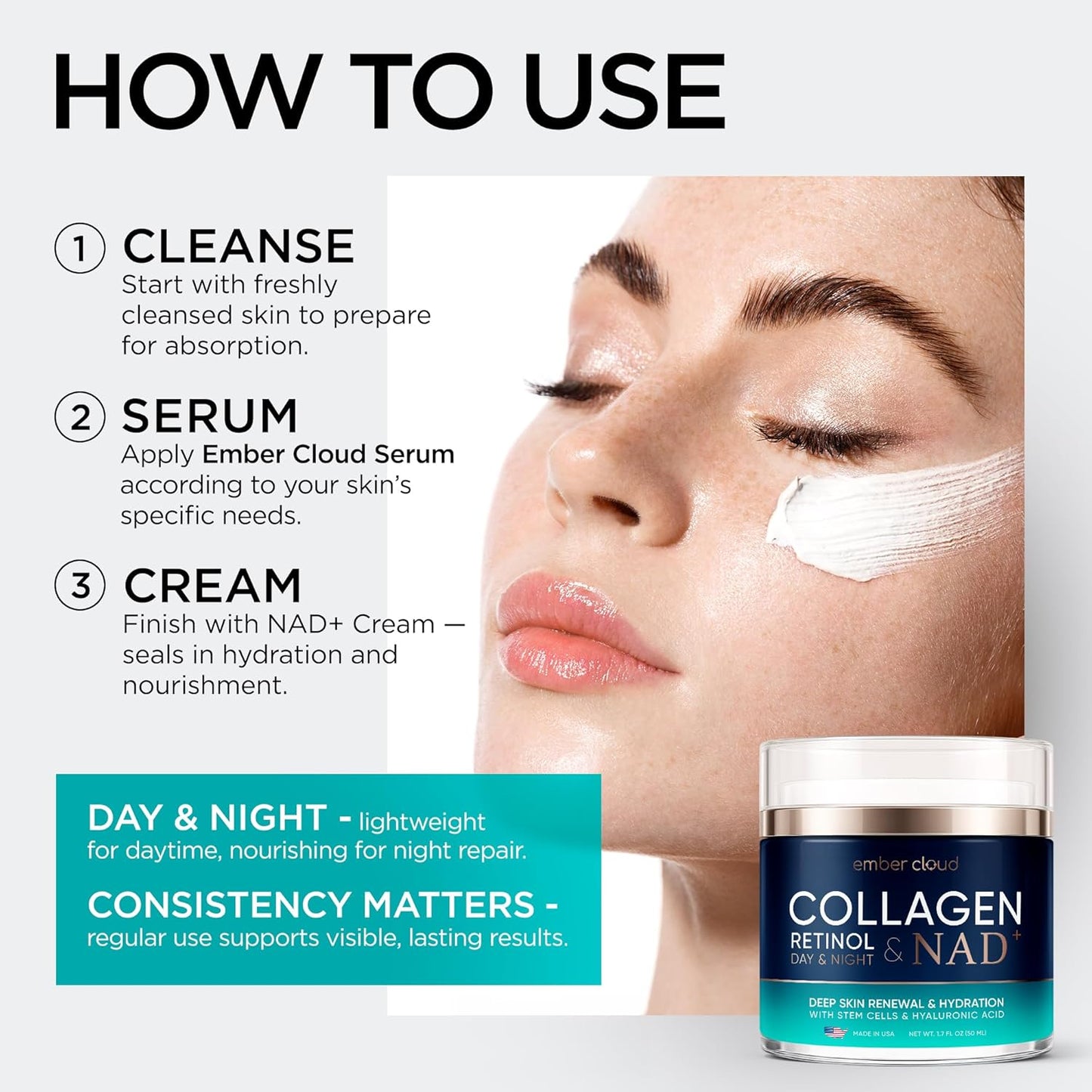 Collagen Cream with Retinol & Hyaluronic Acid - Anti-Aging Moisturizer for All Skin Types | 1.7 Oz