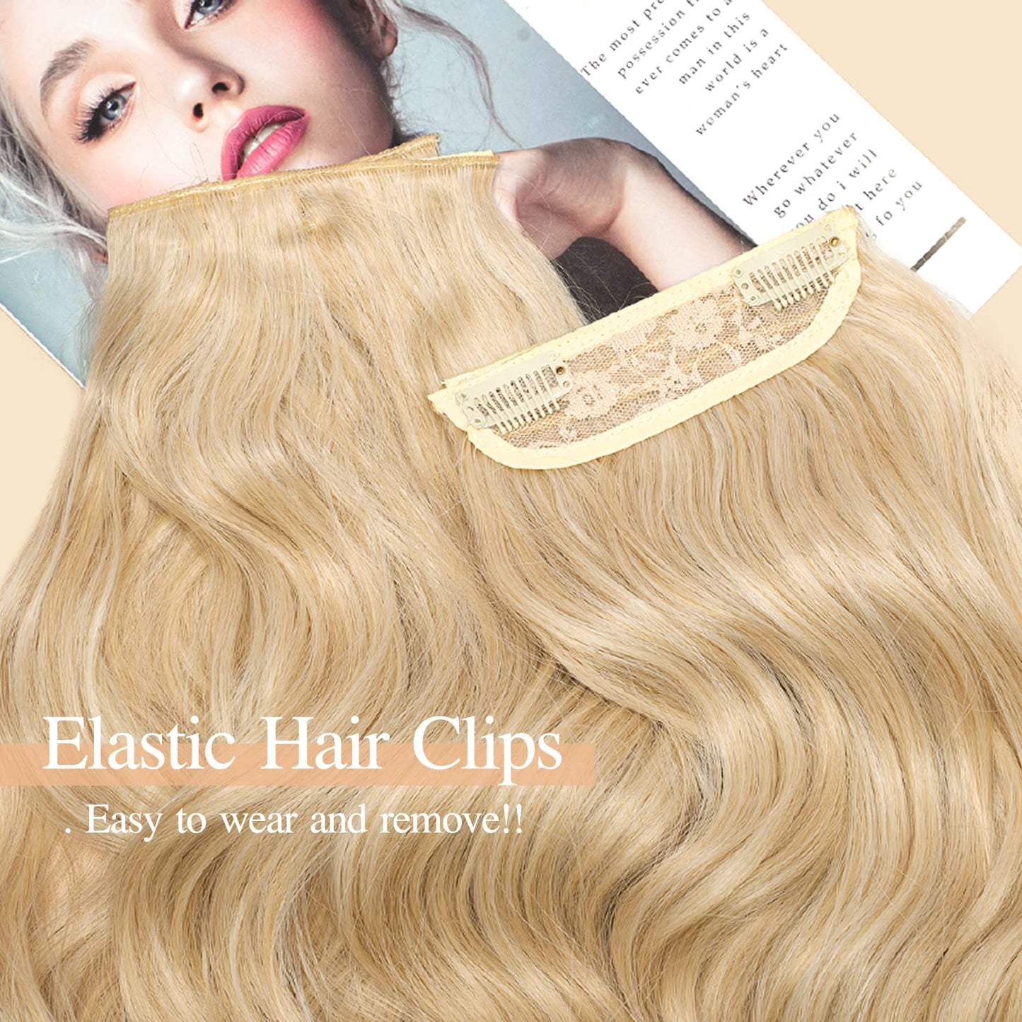 Nnzes Clip in Long Wavy Hair Extension 4PCS Thick Hairpieces Double Weft 20 Inch Synthetic Blonde mix Bleach Blonde Hair Extension for Women