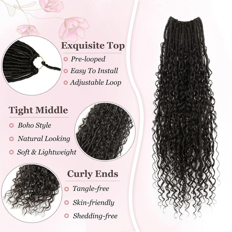 Boho Faux Locs Crochet Hair - 24 Inch Soft Goddess Locs with Curly Ends | 9 Packs, Color #2