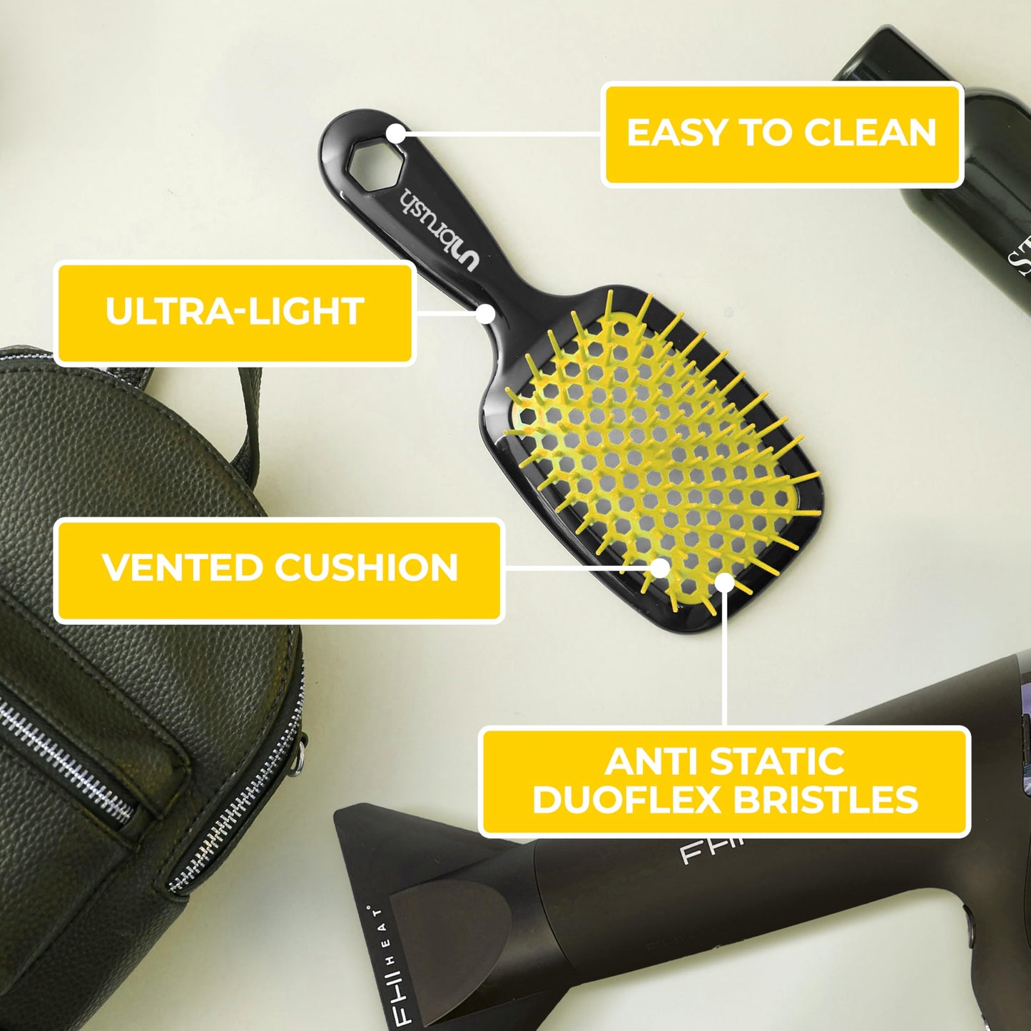 FHI Heat UNbrush Detangling Brush for Pain-Free Brushing on All Wet or Dry Hair Types — Durable DuoFlex Anti-Static Bristles, Lightweight Handle, Vented Hair Brush, Sunburst