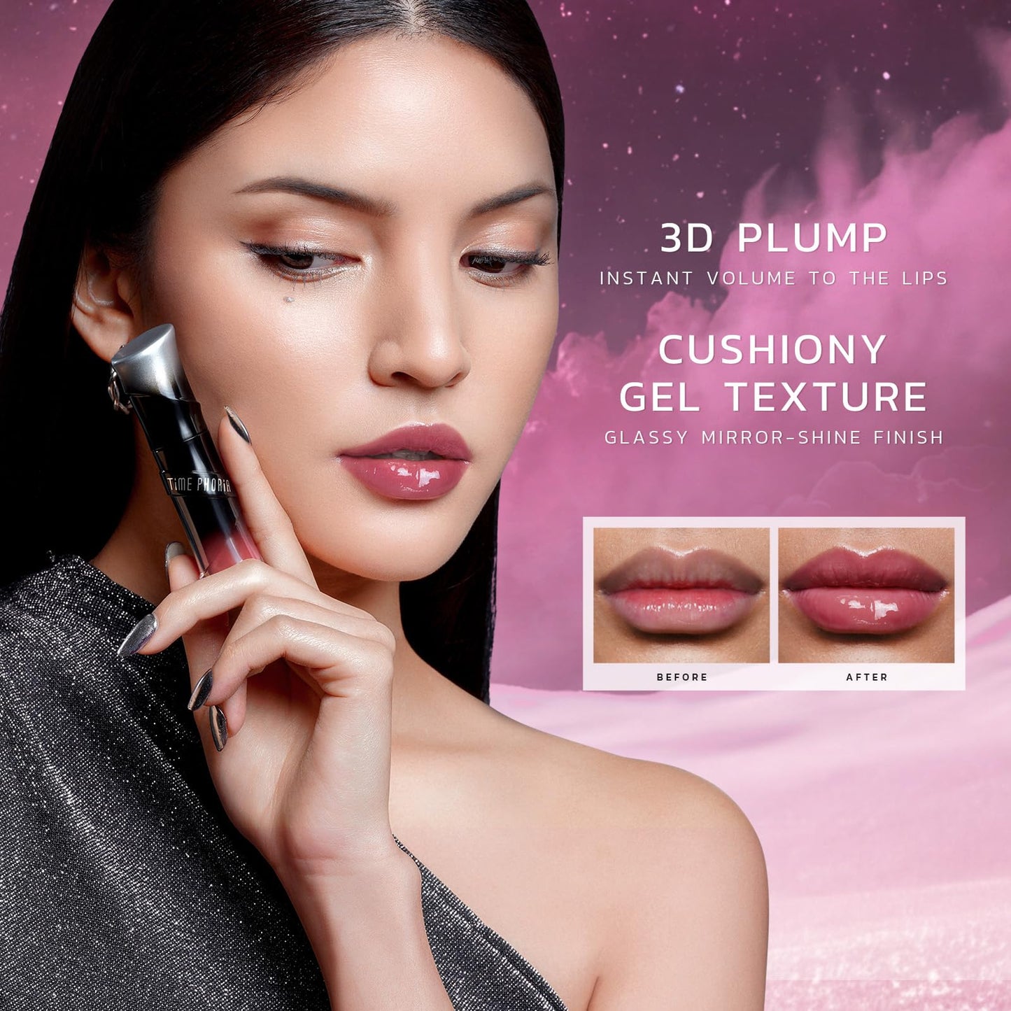 TIMEPHORIA Lunara Frost 3D Lip Gloss, 011 Odyssey - Wine Red, High-Shine Glossy Finish, Juicy Pigment Lip Gloss with 3D Plumping Effect, 24H Hydration with Hyaluronic Acid, Non-Sticky Cushiony Gel