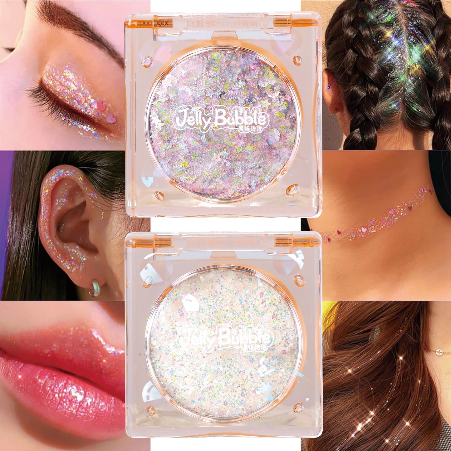 ONLYBETTER Face and Body Glitter, Makeup Paint for Eye Lip Hair, Festival Rave Accessories, Safe for Face, Easy Application & Removal, Silver