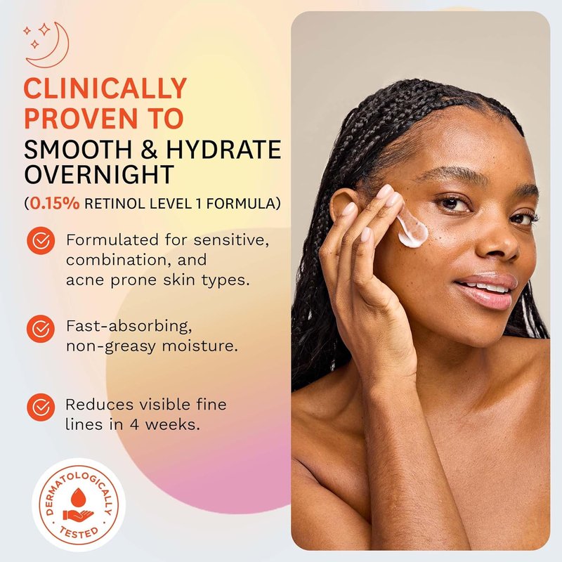 Retinol Night Cream - Hydrating Face Moisturizer with Squalane for Sensitive Skin | Dermatologist Tested Wrinkle Reduction | 50ml / 1.7 fl oz