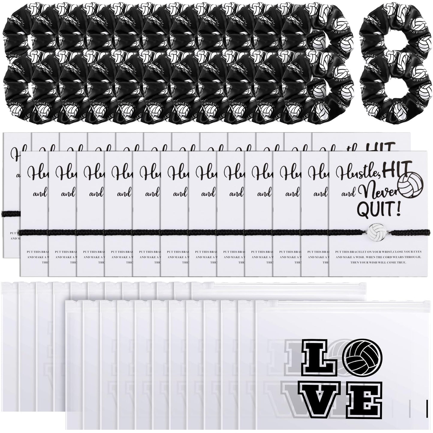 Yuxung 72 Pcs Volleyball Team Gifts for Women Volleyball Party Favors Sports Theme Party Supplies Goodie Bags Hair Scrunchies Adjustable Bracelet Pouches for Players Sports Lovers