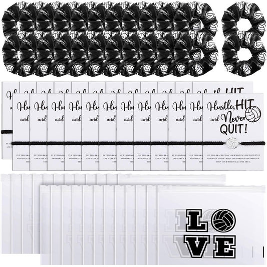 Yuxung 72 Pcs Volleyball Team Gifts for Women Volleyball Party Favors Sports Theme Party Supplies Goodie Bags Hair Scrunchies Adjustable Bracelet Pouches for Players Sports Lovers