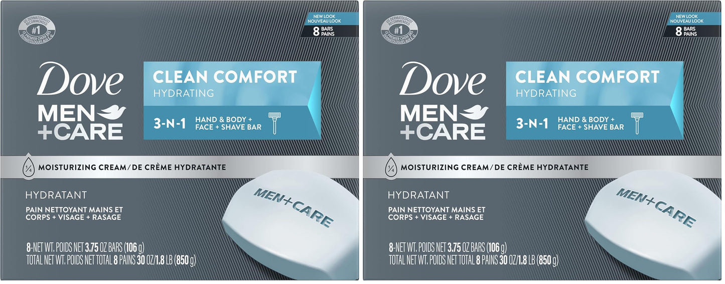 DOVE MEN + CARE Body and Face Bar To Clean and Hydrate Skin Body-and Facial Cleanser More Moisturizing Than Bar Soap 3.75 oz,(Pack of 16)