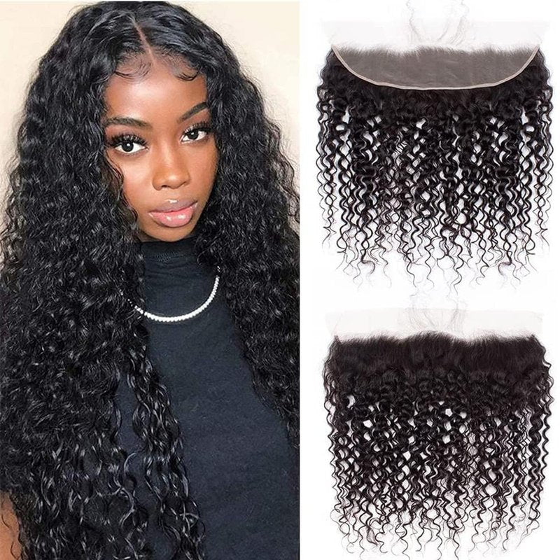 16 Inch 13x4 Lace Frontal Kinky Curly Human Hair 180% Density Unprocessed Deep Curly Virgin Hair 13x4 Ear to Ear Lace Closure Frontal Natural Color(13x4 Kinky Curly, 16 Inch)