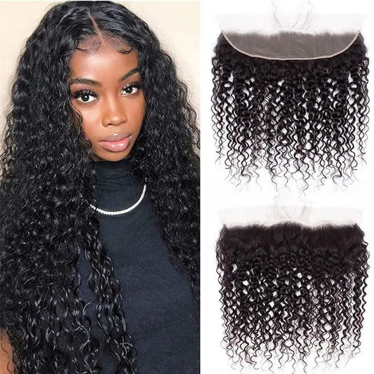 16 Inch 13x4 Lace Frontal Kinky Curly Human Hair 180% Density Unprocessed Deep Curly Virgin Hair 13x4 Ear to Ear Lace Closure Frontal Natural Color(13x4 Kinky Curly, 16 Inch)