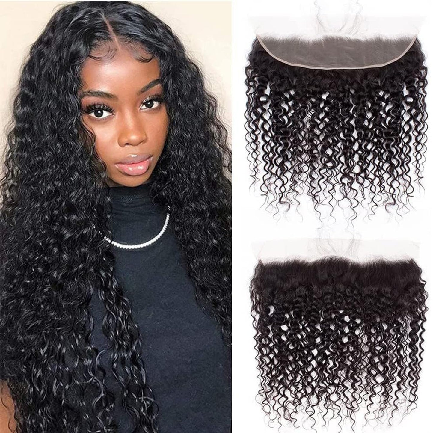 16 Inch 13x4 Lace Frontal Kinky Curly Human Hair 180% Density Unprocessed Deep Curly Virgin Hair 13x4 Ear to Ear Lace Closure Frontal Natural Color(13x4 Kinky Curly, 16 Inch)