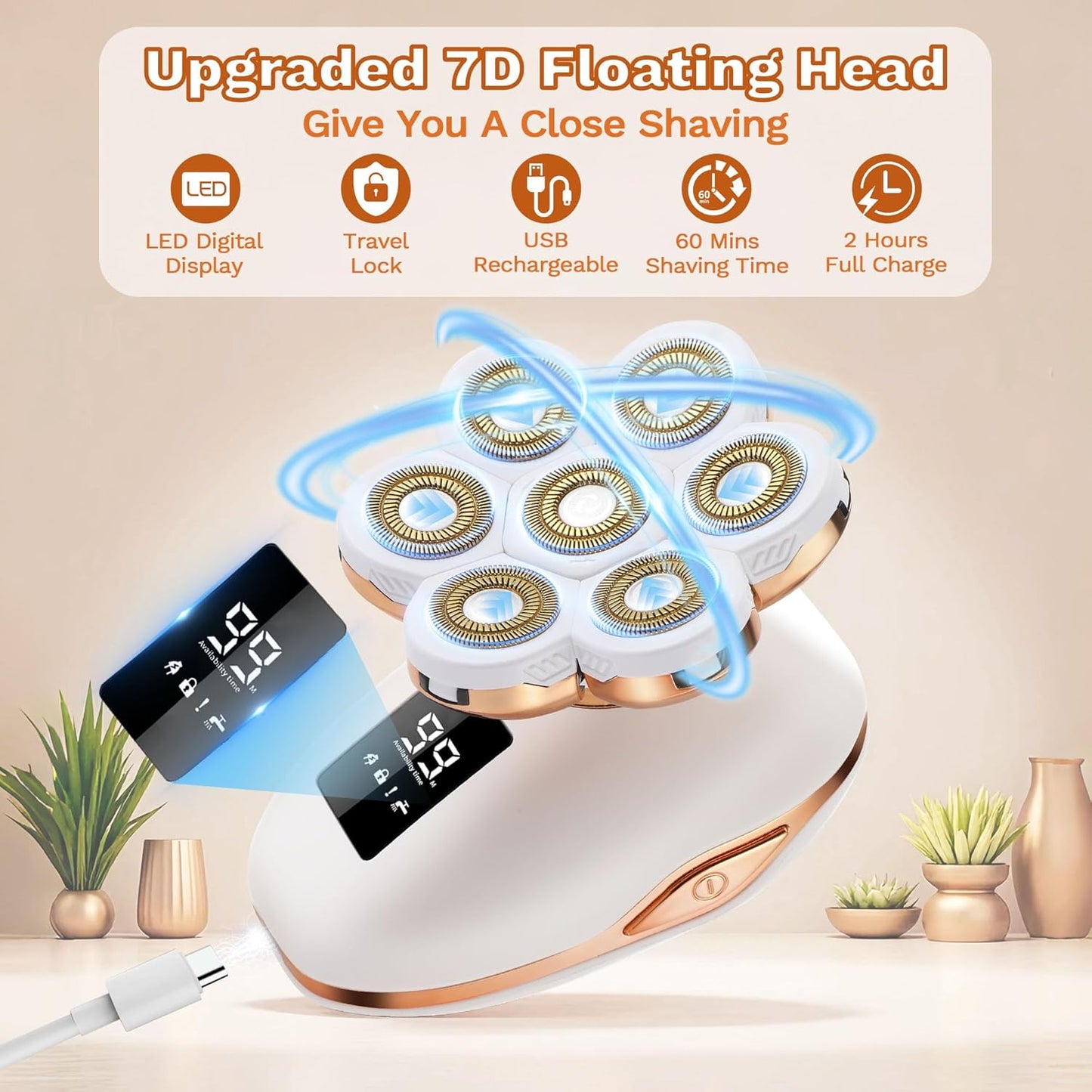 7D Electric Shaver for Women - 5-in-1 Rechargeable Wet/Dry Hair Removal | Painless Bikini Trimmer & Facial Razor