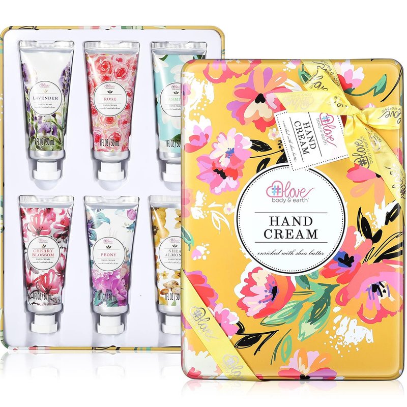 BODY & EARTH Hand Cream Gifts Set with Shea Butter, Mothers Day Gifts for Mom, Moisturizing Hand Lotion Travel Size for Dry Cracked Hands, Teacher Appreciation Gifts, Nurses Week Gifts, 6 x 1 OZ