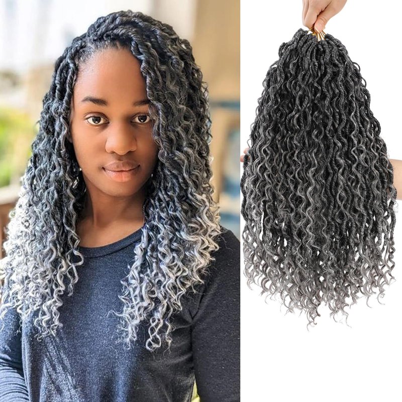 Crochet Hair for Black Women 14 Inch 7 Packs Goddess Locs Crochet Hair Faux Locs Pre-looped River Hair with Curly Ends(1B/30/27#)