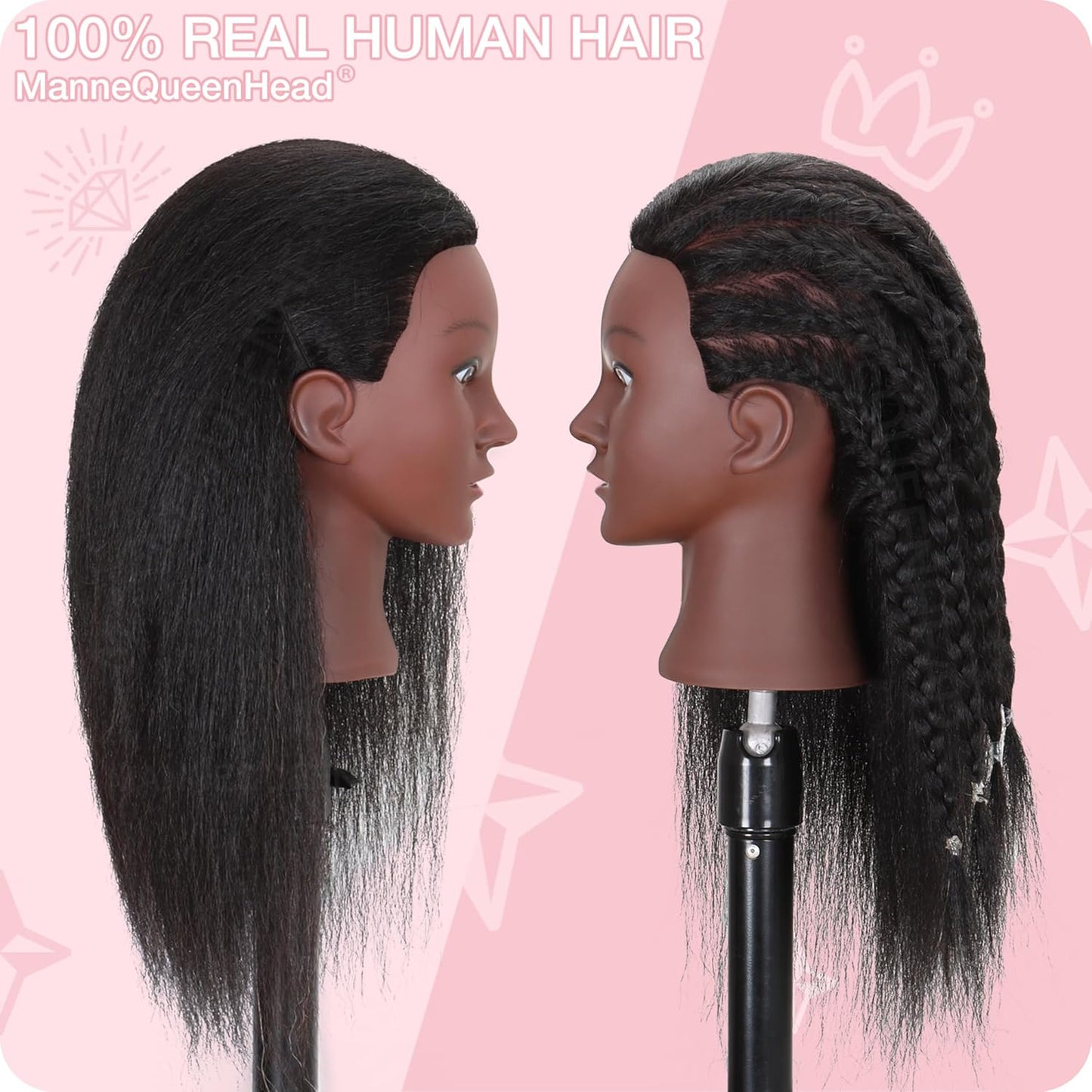 Mannequin Head - 16'' Human Hair Cosmetology Manikin Doll for Braiding & Styling | Tripod Included
