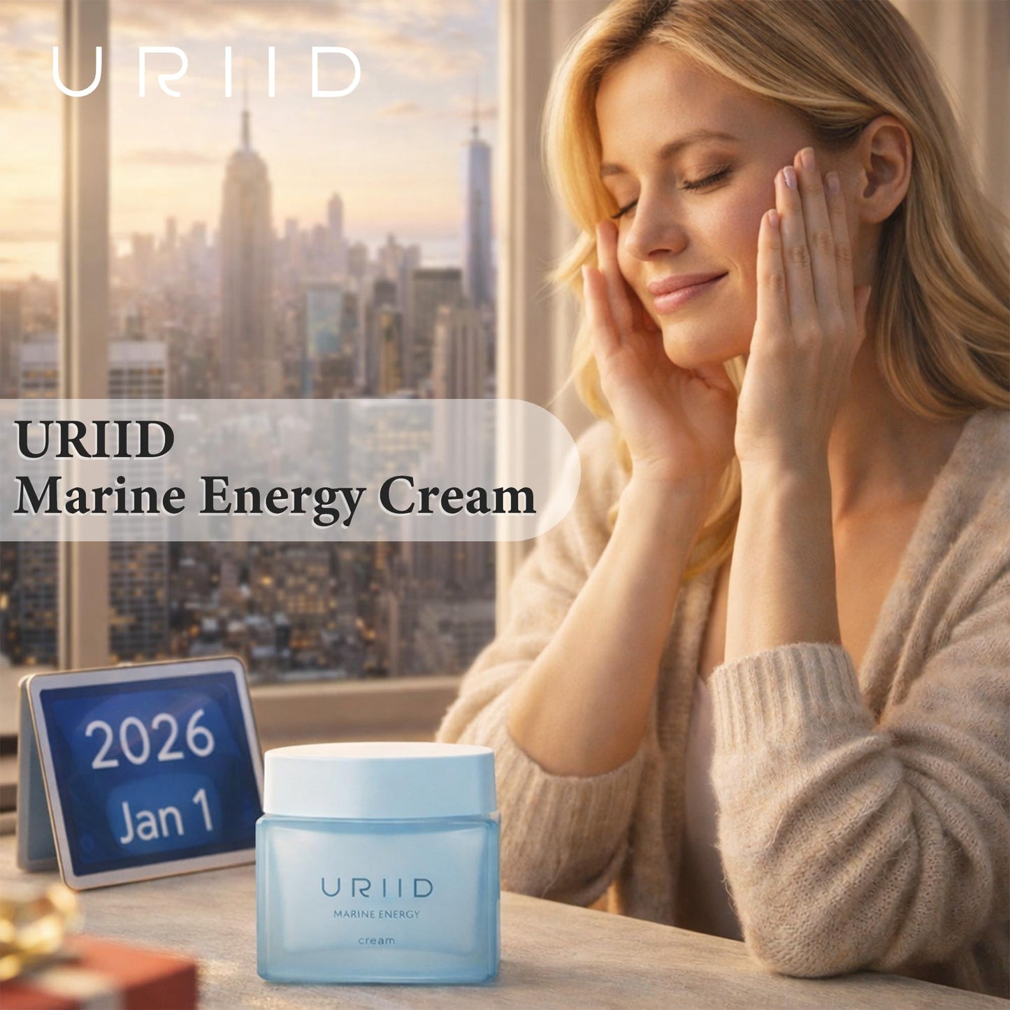 URIID Marine Energy Cream – Vegan Hydrating Face Moisturizer, Anti-Wrinkle & Brightening, Marine Algae & Deep-Sea Minerals, Lightweight Gel-Cream for All Skin Types – 75ml (2.53 Fl Oz)
