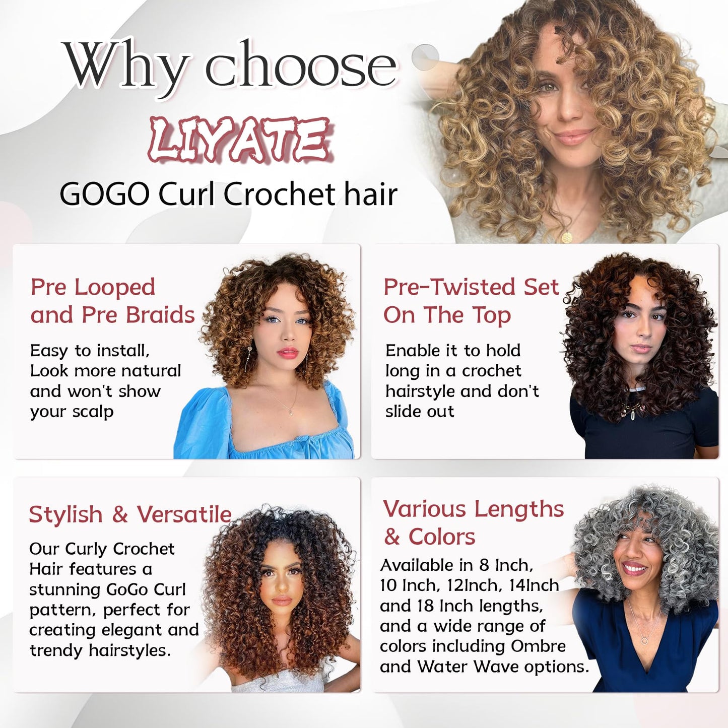 7 Packs Gogo Curl Crochet Hair for Women 14 Inch Pre-Twisted Curly Crochet Hair Deep Ocean Beach Curl Crochet Braids Synthetic Braiding Hair Extensions (14 Inch, 1B/30)