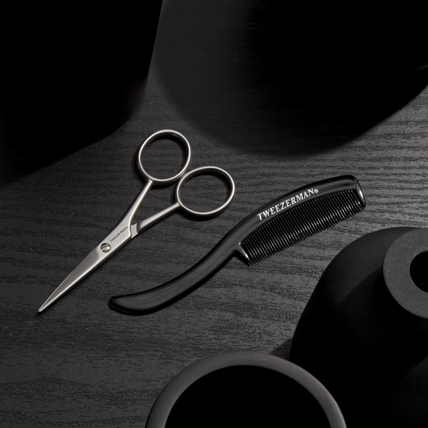 Tweezerman Moustache Scissors and Comb Black