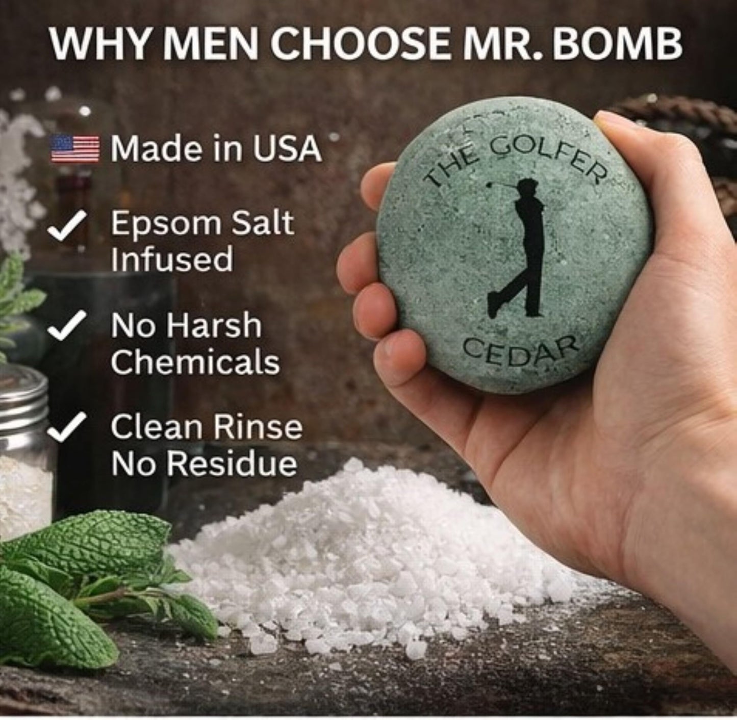 Mr. Bomb Dude Bath Bombs for Men – 6 Pack Man-Up Collection, Masculine Scents, Epsom Salt Bath Bomb Set for Relaxation & Muscle Relief, Gift Set for Him, Made in USA