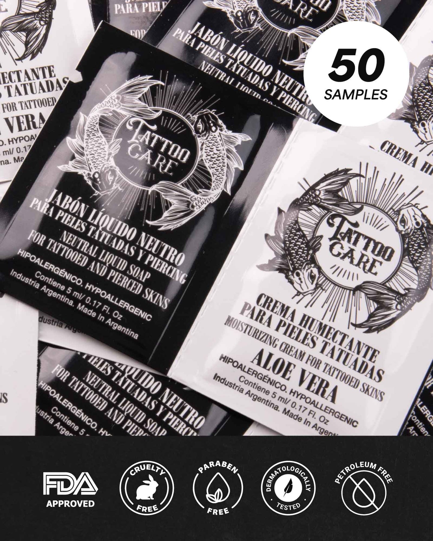 Tattoo Aftercare Kit - Cream and Soap (50-Pack), Brightening Formula for Tattoo Artists & Travel - Ink Hydration Tattoo Lotion Pillow Packs