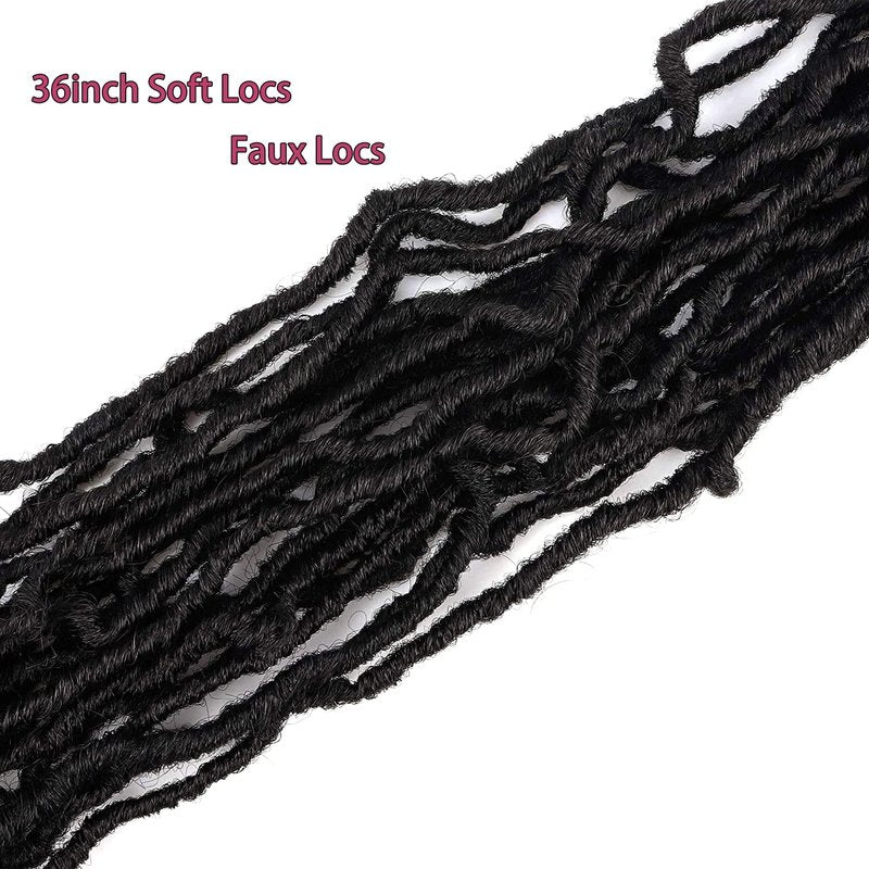 Soft New Faux Locs Colorful Long Goddess Hair Natural Pre Looped Crochet Braid Curly Wave Braiding Hair… (36Inch #1B 7Packs))