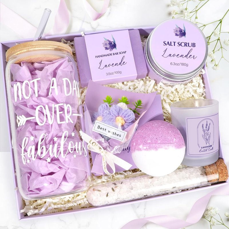 Spa Gift Baskets for Women - Lavender Relaxation Kit | Perfect Birthday & Self-Care Gift for Mom, Wife, Sister, Friends