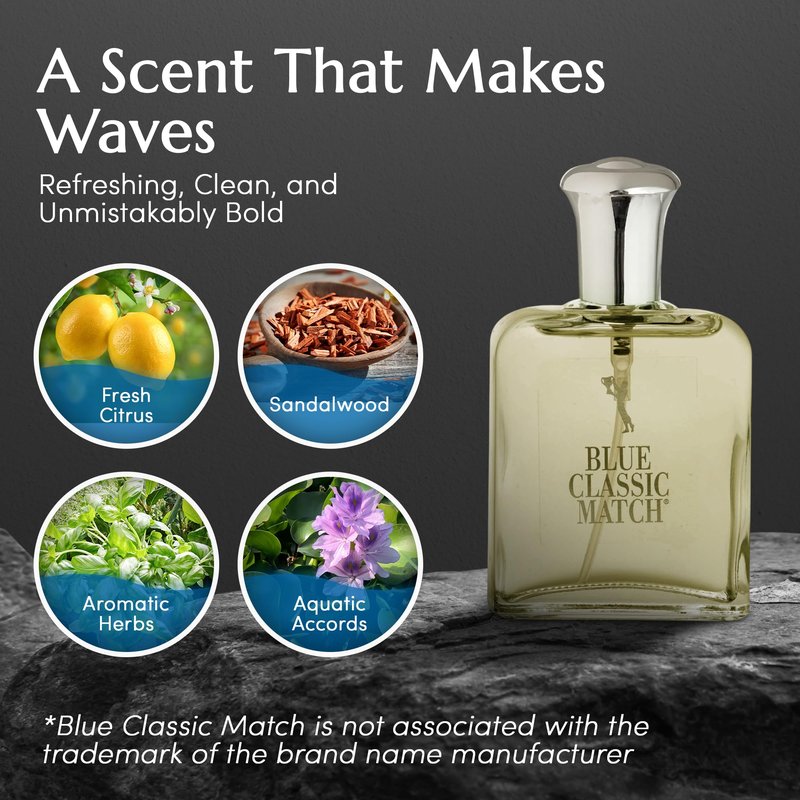 PB ParfumsBelcam Blue Classic Match CM Eau De Toilette Spray, Our Version of a Designer EDT, 75 ml (Pack of 2)