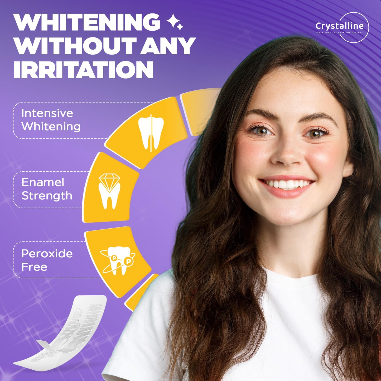 Crystalline Teeth Whitening Strips – 42 Strips (21 Treatments, 3 Weeks Supply) – Enamel Safe, All-Natural Ingredients – Professional at-Home Whitening for a Brighter Smile