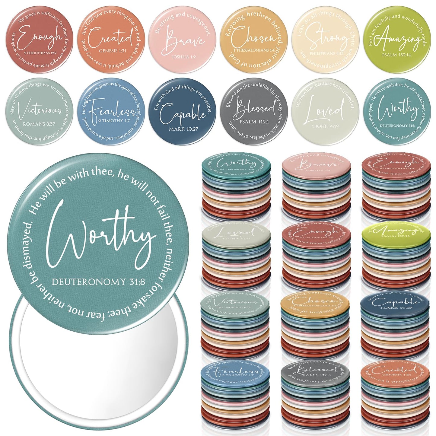 Geelin Mini Christian Gifts Mirror for Women Bulk Inspirational Bible Verse Scripture Portable Mirrors Small Church Gifts for Mother Women History Month VBS Party Favor(72 Pcs,Morandi)